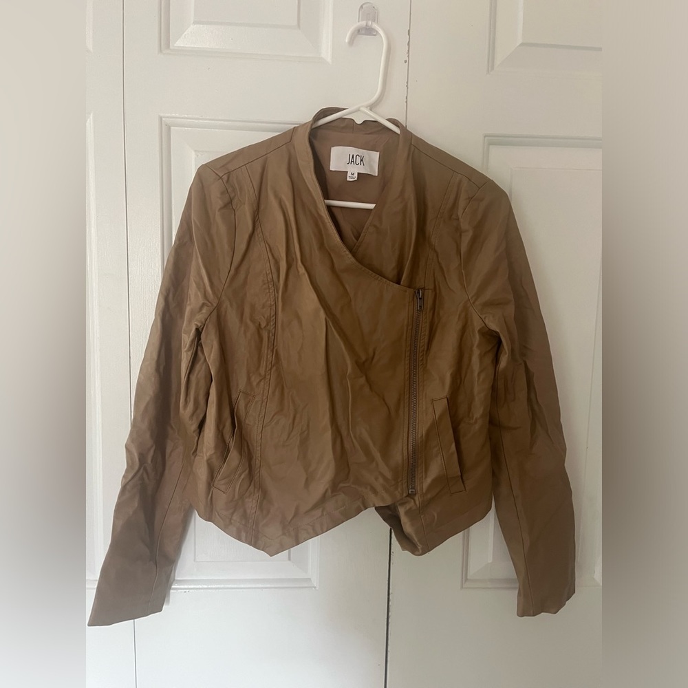 lightweight tan jacket, leather texture